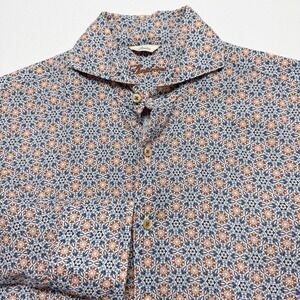 Stenstroms Shirt Mens Small Blue Geometric Linen‎ Slimline Long Sleeve Button